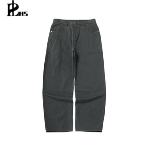 Pantalones Cargo Curvos de Algodón para Hombre, Estilo Retro Americano, Corte Holgado, Teñido en Acción, Personalizados, de Felpa Francesa Pesada, Tipo Baggy - Product Image 1