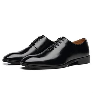 Zapatos Oxford de Vestir para Hombre, Negros, de Cuero Genuino, con Punta en Pico, con Cordones, para Oficina y Carrera Profesional, Color Sólido, Suela de Goma, Entresuela de EVA - Product Image 1