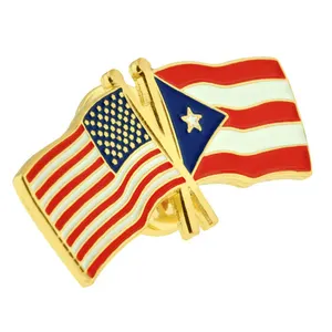 Custom Metal Puerto Rico And USA Flag Pin Badge