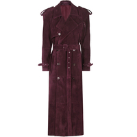 Manteau long en cuir véritable pour femme, style trench-coat, double boutonnage, en peau de mouton véritable, avec ceinture, pour l'automne
