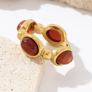 Nữ thiểu số cao cấp mạ vàng tay trang sức pháp Ins thanh lịch hình bầu dục <span class=keywords><strong>Ruby</strong></span> Màu Đỏ Zircon vòng thép không gỉ - Product Image 5