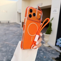 Étui magnétique pour téléphone avec support de caméra à sangle de maintien en corde de couleur unie pour iPhone 17 Air 18 16 15 14 Pro Max