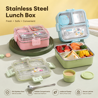 Aohea Boîte à lunch mignonne sans BPA, 3 compartiments, boîte à lunch en acier inoxydable 304 pour enfants
