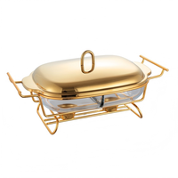 Chauffe-plats de luxe 2,0 L en acier inoxydable, double zone, alimenté par alcool solide, couleur or rose/or, marque CD