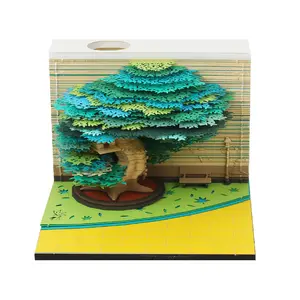 Özel ağaç kağıt heykel 3D not defteri blok 3D not defteri kiraz çiçeği
