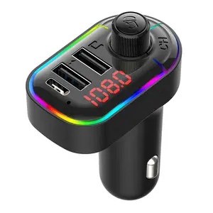 Hotselling Cheap Colorful Lights Car Fm Transmitter Bluetooth Kit 3.1A USB C Charger Car Mp3 Player Cigarette Lighter ABS C12