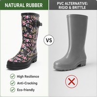Bottes de pluie en caoutchouc naturel pour femmes, écologiques, imprimé floral, imperméables, mi-mollet, vente en gros d'usine, vente en vrac