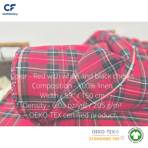 <span class=keywords><strong>Tissu</strong></span> <span class=keywords><strong>en</strong></span> <span class=keywords><strong>lin</strong></span> à carreaux rouge, <span class=keywords><strong>blanc</strong></span> <span class=keywords><strong>et</strong></span> <span class=keywords><strong>noir</strong></span> (2*2 cm) <span class=keywords><strong>en</strong></span> <span class=keywords><strong>lin</strong></span> naturel, adapté à la couture <span class=keywords><strong>et</strong></span> à la décoration intérieure - Product Image 2