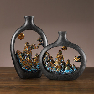 Jarrón de Resina Mystic Arts con Diseño Hueco y Escena de Montaña para Decoración del Hogar, Adorno para Sala de Estar - Product Image 1