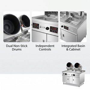 Máquina de Inducción Comercial de Doble Cabezal Tipo Gabinete para Saltear en Tambor, Ideal para Cocinas Nube, Restaurantes y Servicios de Catering - Product Image 4