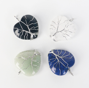 Pendentifs en cristal naturel de guérison en gros, pendentifs en forme de cœur en cristal enveloppés de fil d'acier inoxydable pour la fabrication de bijoux - Product Image 5