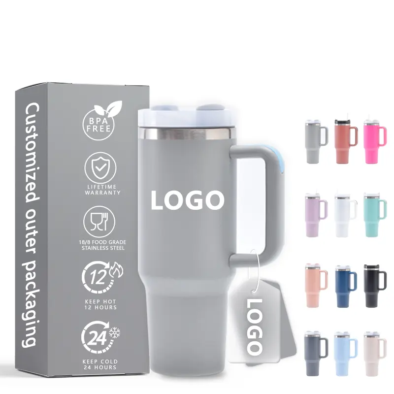 40oz stainless steel double, wall insulated Custom beer tumbler 40 oz travel mug luxury water bottle with straw and handle