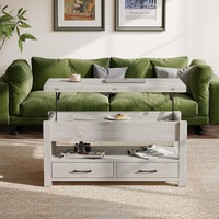 Table basse convertible multifonction en bois pour salon moderne avec plateau relevable, tiroirs et compartiment caché