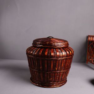 Handmade <b>Bamboo</b> Woven Storage Basket Round Tung Oil Finish Living Room Neatening Storage Food <b>Container</b> Standing Type - Product Image 3