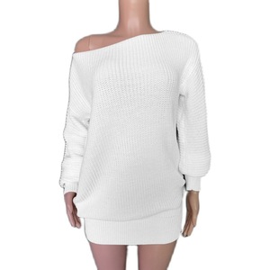 Pull blanc décontracté à <span class=keywords><strong>col</strong></span> <span class=keywords><strong>bateau</strong></span> ample pour femme, couleur unie, Mini pull tricoté à une épaule, automne, nouvelle collection - Product Image 5
