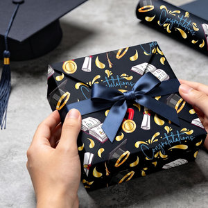 Black background color printed graduation season gift wrapping <b>paper</b> Gold <b>pattern</b> medal book gift wrapping <b>paper</b> Customizable - Product Image 5