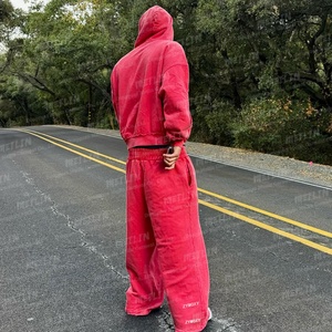 Custom Streetwear Acid Wash Zip up Hoodie and <b>Sweatpants</b> <b>Set</b> Men Sweatsuit Oversized Heavyweight Tracksuit Two Piece Jogger <b>Set</b> - Product Image 3