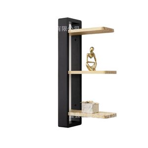 Wooden <b>Wall</b> <b>Mounted</b> <b>Shelf</b> 3 Tier Black Frame Natural Wood <b>Shelves</b> For Home Living Room Plant Display Storage Rack - Product Image 5