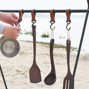 Outdoor Camping Storage Rack <b>Hooks</b> PU Leather <b>S</b> <b>Hook</b> Carbon Steel 30kg Load Capacity Detachable For Clothesline Tent Use - Product Image 3