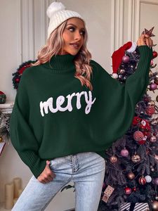 Femmes col haut manches chauve-souris surdimensionné pull hiver automne Jacquard tricot pull noël dessin animé conception solide Cardigan - Product Image 5