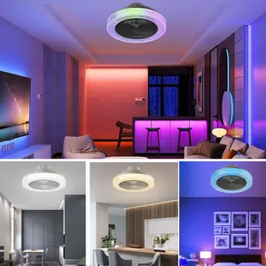 SLYNN 스마트 RGB 천장 팬 침실 거실 아파트 LED 팬 샹들리에에 대한 가벼운 밝기 조절이 가능한 색상 조명 원격