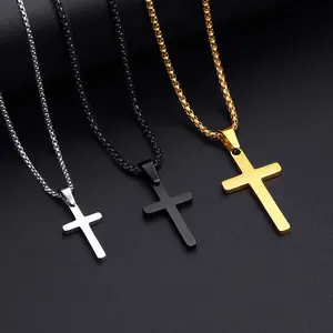 不锈钢分层费加罗麻绳链基督教十字吊坠男女项链