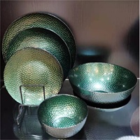 Ensemble de vaisselle pour événements en gros, assiettes plates en verre rose et bol à soupe
