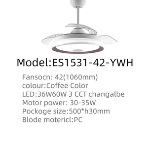 Proveedor de fábrica, hotel circular minimalista, luz de ventilador de techo retráctil de color café de 42 pulgadas y 36 pulgadas con música Bluetooth - Product Image 2