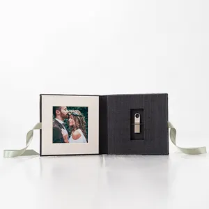 Casamento Fotografia Fotos Álbum Armazenamento USB Linho Gift Box Embalagem