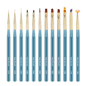 Ensemble de pinceaux à ongles en plastique bleu transparent avec manche, 6mm, 9mm, 12mm, pour liner, fleur de marguerite, ombré, éventail, ovale, rond, plat, pour gel et manucure - Product Image 2