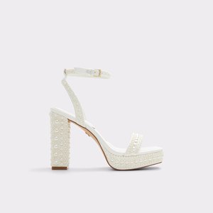 Sandali con Plateau Bianco Avorio con Perle, <span class=keywords><strong>Scarpe</strong></span> da Sposa, da Cerimonia, da Principessa, con <span class=keywords><strong>Tacco</strong></span>, per Abiti da Sera - Product Image 2