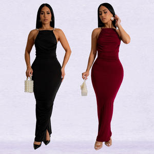 CX7133 Vestido perle uniche senza schienale Bodycon abito <span class=keywords><strong>donna</strong></span> plissettato Maxi abito da sera per eventi <span class=keywords><strong>abbigliamento</strong></span> 2025 <span class=keywords><strong>donna</strong></span> - Product Image 1