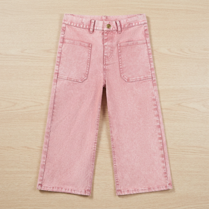 Jean large rose à rayures 100 % coton pour filles, avec logo personnalisé, collection printemps, vente chaude - Product Image 2