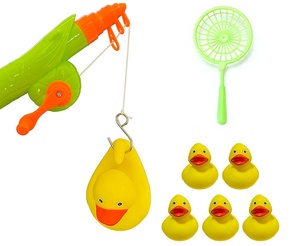 Customized Logo <b>Fishing</b> Plastic Duck Swimming Water Play Little Yellow Squeeze Sound Baby Bath Toy 2-4 Years Beach <b>Floating</b> - Product Image 1