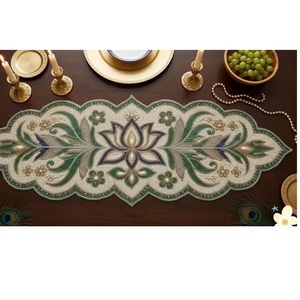 Good Quality Embroidered Floral Table <b>Runner</b> with <b>Black</b> Gold Design for Home Dining Table and Event Available For Sale - Product Image 5