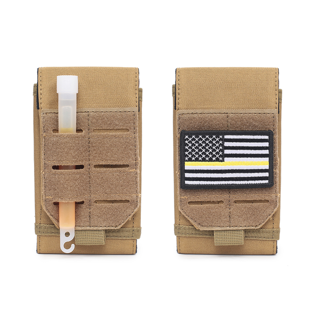 Outdoor Laser Cut Molle Phone Pouch, Heavy Duty Small Tactical Phone Pouch With US Flag Patch for 4.7"-6.7" Phone