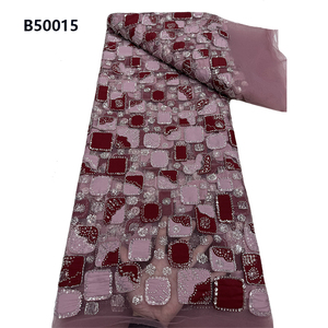 CHOCOO diseño caliente vestido de mujer tela de encaje de terciopelo malla azul bordado tela de encaje con cuentas - Product Image 1