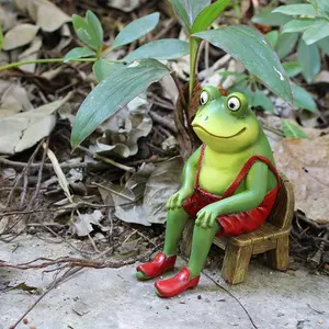 Fun Resin Frog Garden Statue for Home Decor Chair-Sitting Frog Figure Elegant Outdoor Garden Accent