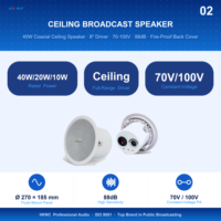 Haut-parleur coaxial de plafond 8 pouces 40W 70-100V avec couvercle arrière ignifuge, encastrable, pour système de sonorisation de salle de réunion