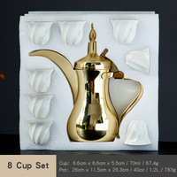 Service à café et thé en céramique Dallah de luxe 70 ml avec 8 tasses, bordure dorée, style minimaliste moderne, origine Dehua, pour festival arabe