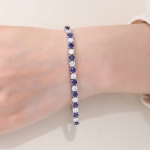 เครื่องประดับที่ดีอัญมณีสีน้ำเงินเข้ม4มม. สร้อยข้อมือประดับพลอยไพลินเทนนิส925เงินสเตอร์ลิงสร้อยข้อมือโซ่ - Product Image 5