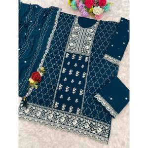 Best Selling Latest Design Women <b>Palazzo</b> Suit with Embroidered Kurti and <b>Wide</b> <b>Leg</b> <b>Palazzo</b> <b>Pants</b> for Ladies Party Wear Use - Product Image 4