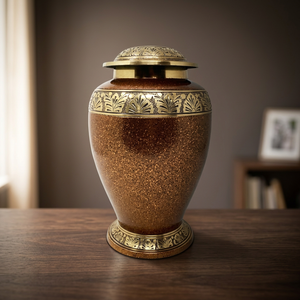 Urne funéraire commémorative en laiton doré, durable, personnalisable, 220 pouces cubes, portable, pour table, vase à cendres INDIAN - Product Image 3
