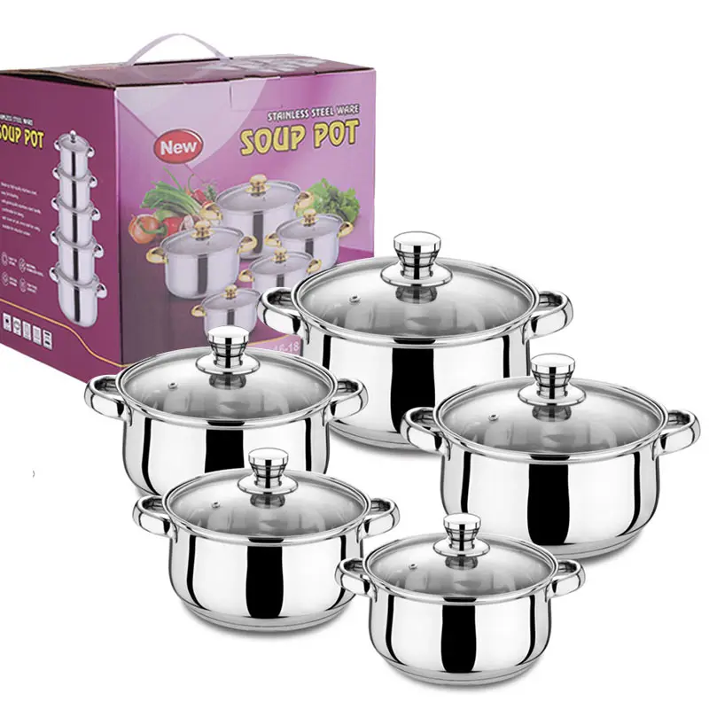 Export Hot Selling Colorful Pot Set Tube Handle Stainless Steel 10 Pieces Pot Set Milk Stainless Steel Soup Pot Set