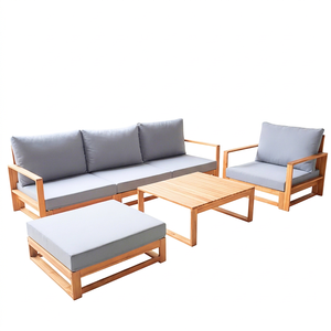 EDEN THINH PHU Ensemble de canapés de jardin contemporains en bois d'acacia, 6 pièces, écologiques, avec coussins imperméables, pliables pour terrasse - Product Image 1