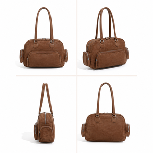 Sac à main en daim vintage classique pour femme Caramel, de haute qualité, fermeture éclair imperméable, marron - Product Image 3