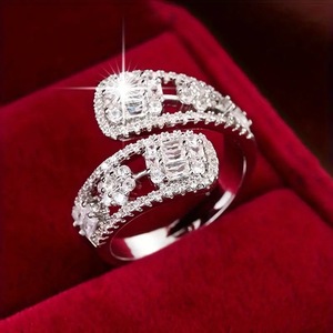 Anello Aperto Regolabile con Zirconi per Donne, Gioiello da Dito Elegante e alla Moda - Product Image 3