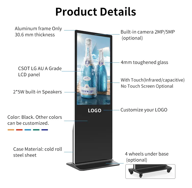 Interactief Touch Screen Kiosk Totem 43 55 65 Inch Indoor Vloerstaande Digital Signage Android Speler