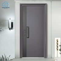 Pintu Keamanan Masuk Tunggal Model Rib Vertikal Padat dengan Engsel Berat Terlihat, Pintu Depan Berlapis Baja untuk Apartemen dan Rumah Rakitan Sendiri