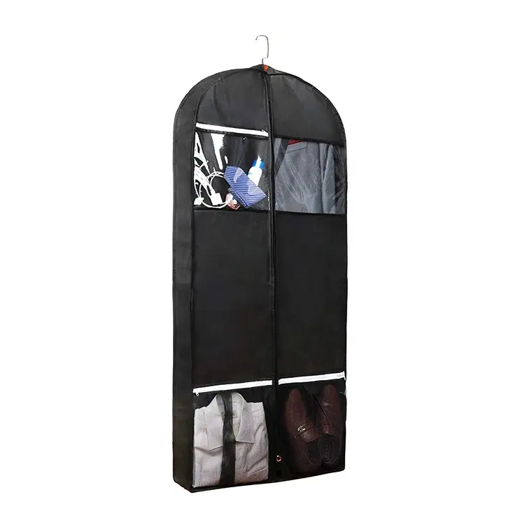 Suit Bags Garment Cover Bag and Transparent Window Black Customized Logo Polyester Linen Travel and Storage Bag Wedding Dress